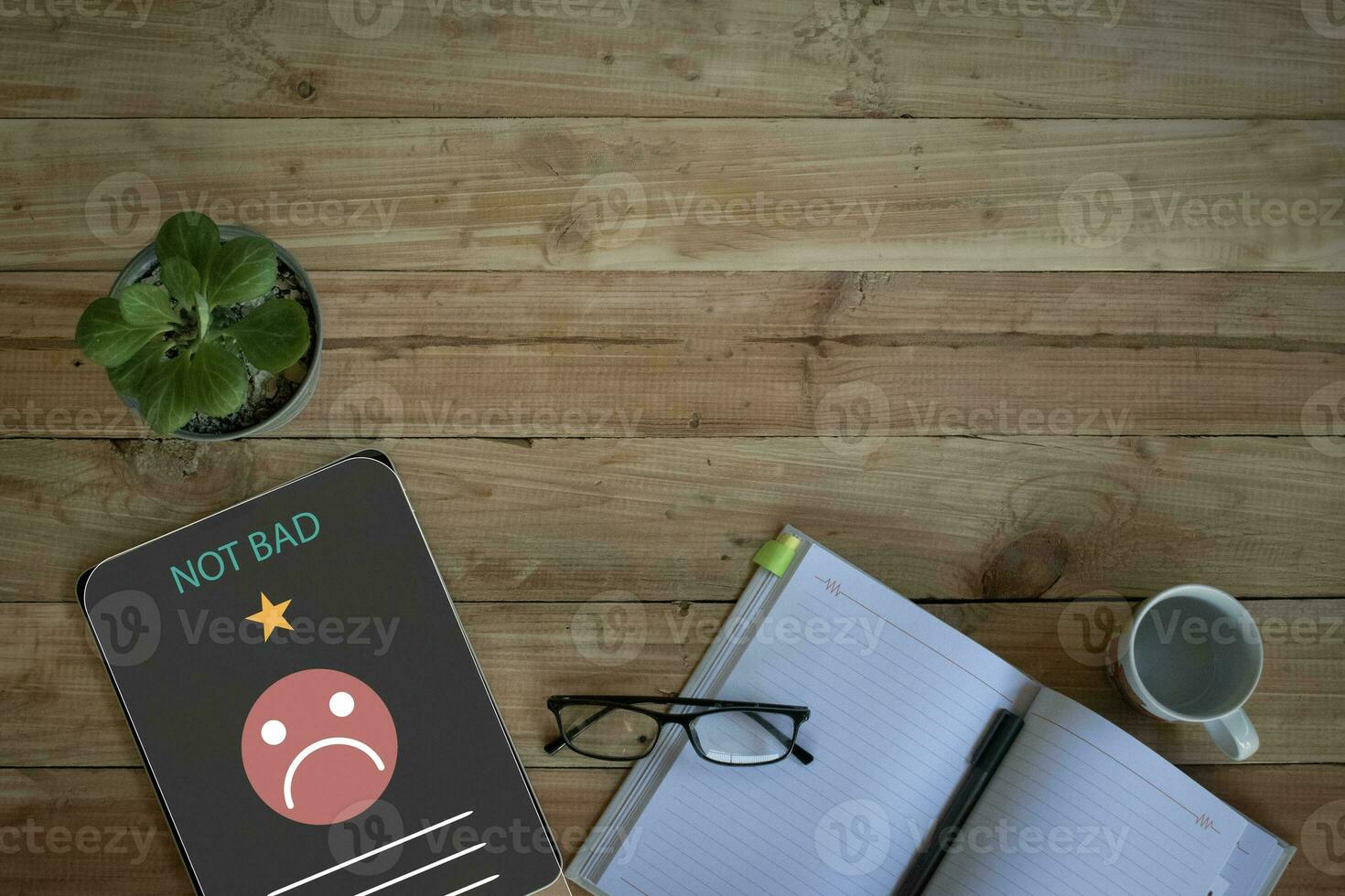 Customer Experience dissatisfied Concept, Unhappy Businessman Client with Sadness Emotion Face on smartphone screen, Bad review, bad service dislike bad quality, low rating, social media not good. photo