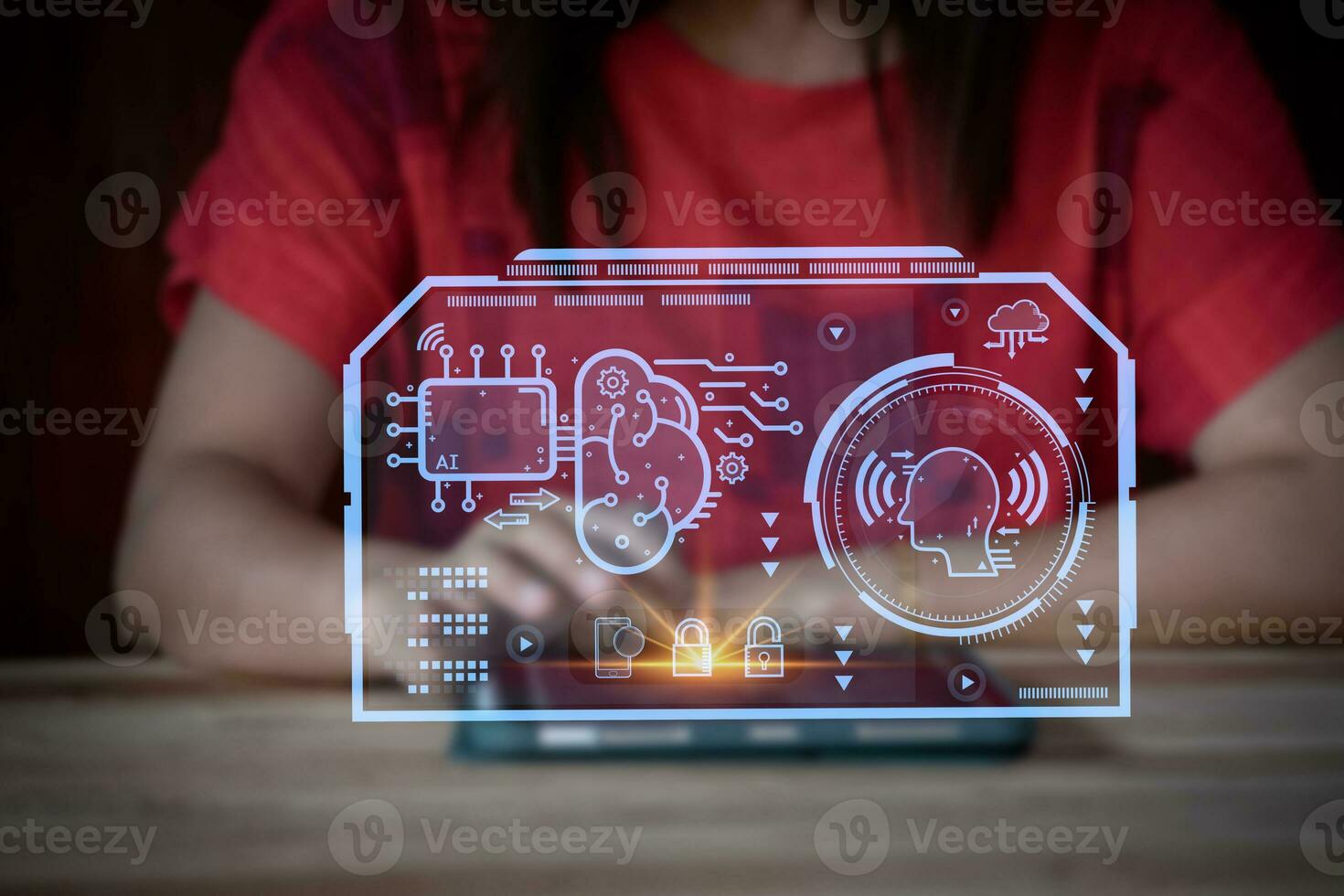 element Chat with AI, Artificial Intelligence. man using technology smart robot AI, artificial intelligence by enter command prompt for generates something, Futuristic technology transformation. photo