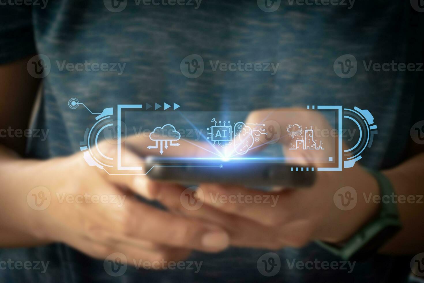 element Chat with AI, Artificial Intelligence. man using technology smart robot AI, artificial intelligence by enter command prompt for generates something, Futuristic technology transformation. photo