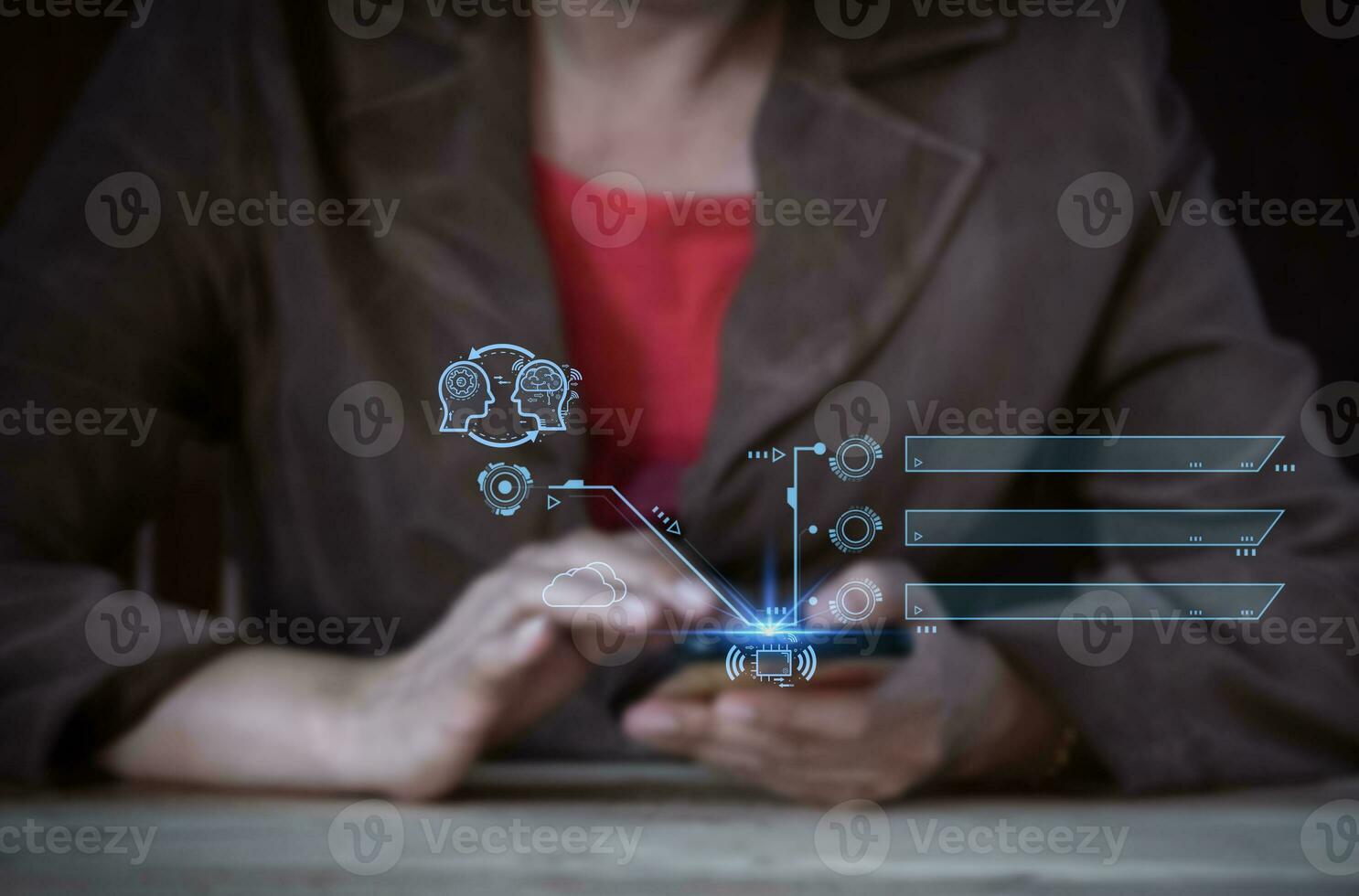 element Chat with AI, Artificial Intelligence. man using technology smart robot AI, artificial intelligence by enter command prompt for generates something, Futuristic technology transformation. photo