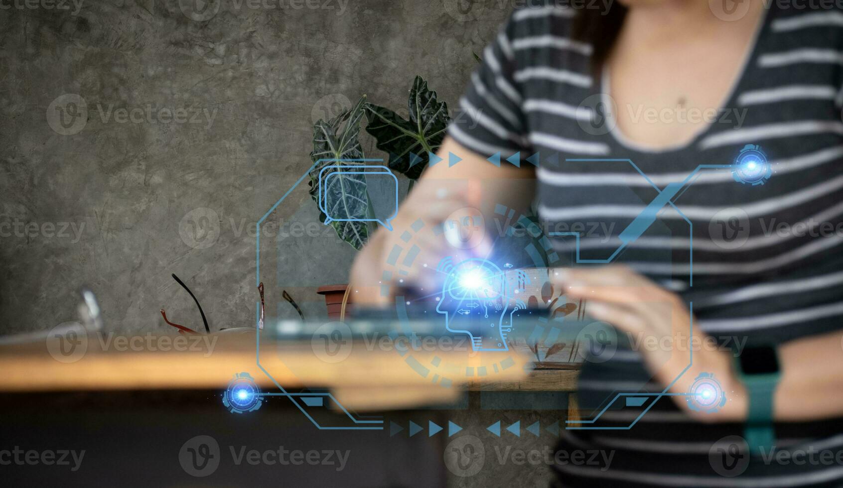 Artificial Intelligence. man using technology smart robot AI, artificial intelligence by enter command prompt for generates something, Futuristic technology transformation. photo
