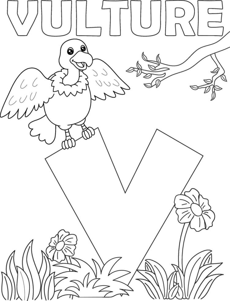 Cute Alphabet Letter Animals Coloring Outline vector illustration