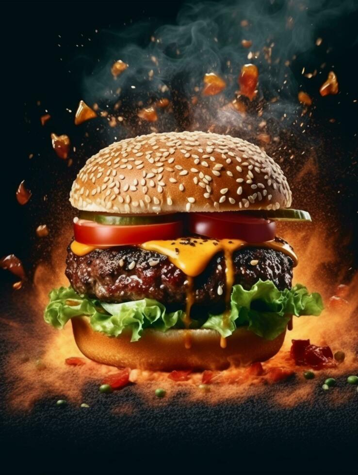 rápido comida hamburguesa póster, hamburguesa diseño Servicio promoción modelo. hamburguesa volantes para restaurante menú, cafetería, etc. generativo ai. foto