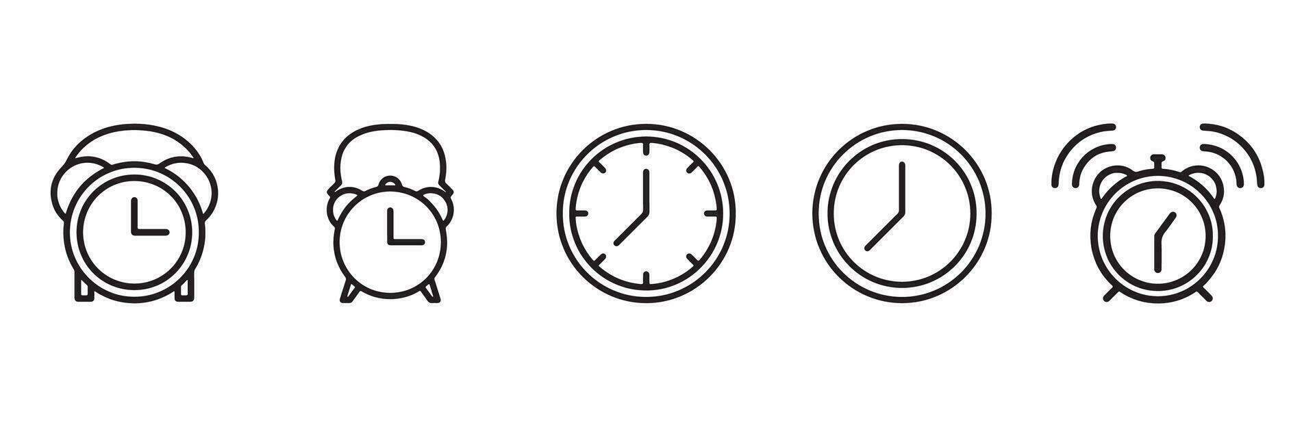 hora y reloj icono colocar. hora, reloj y fecha lineal iconos hora administración y Temporizador negro contorno vector señales y símbolos recopilación.