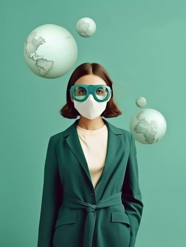 poster of people wearing protection masks from environmental pollution, world population day concept, generative ai photo