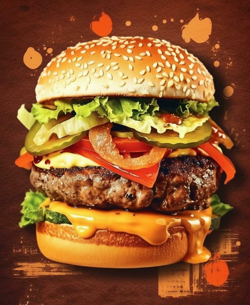 Fast food burger poster, burger design service promotion template. Burger flyer for restaurant menu, cafe, etc. Generative Ai. photo