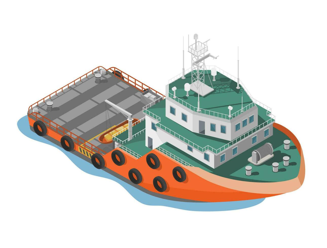 plataforma suministro buque barco costa afuera petróleo plataforma servicios isométrica dibujos animados ilustración infografía de petróleo industria en Oceano aislado parte superior ver vector