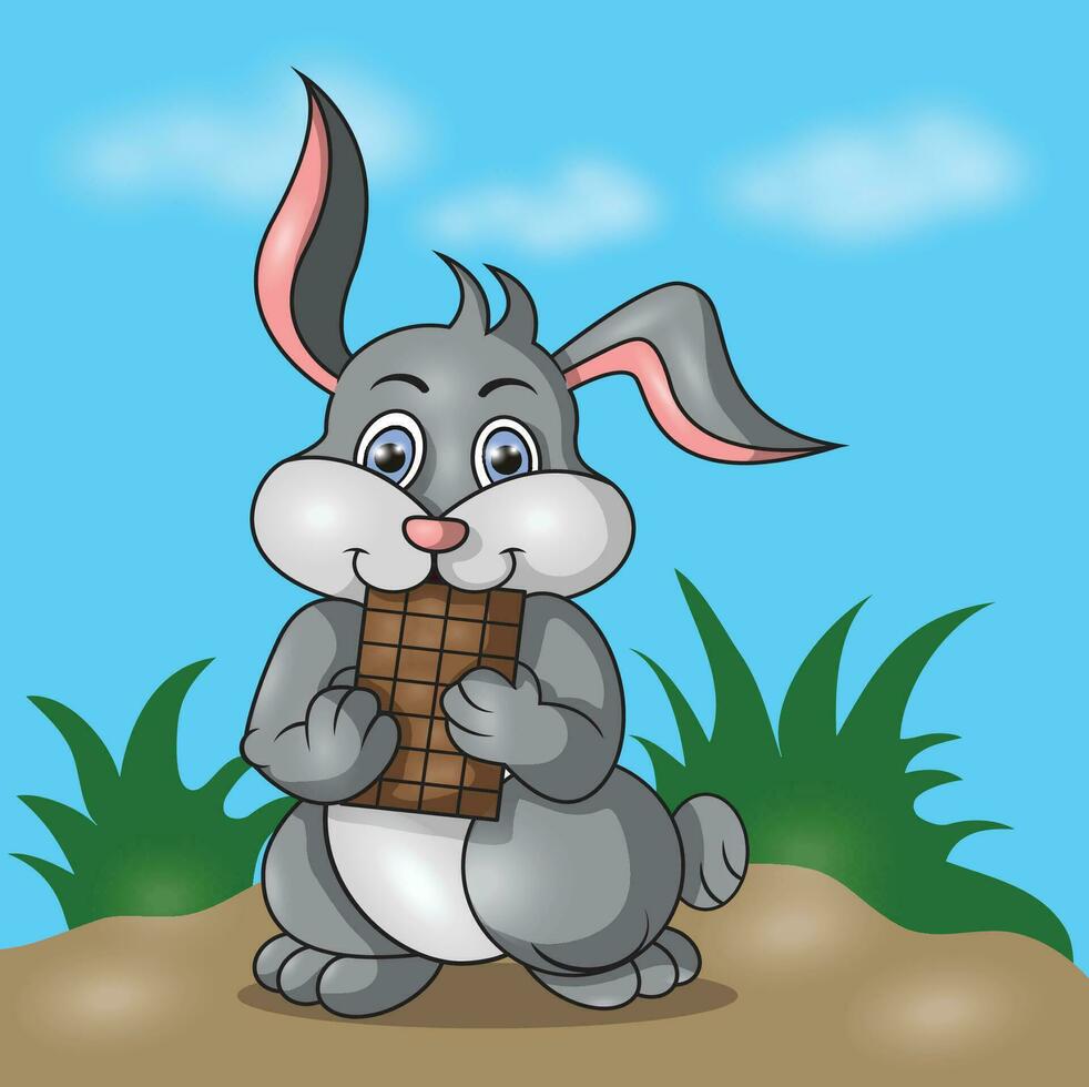 a rabbit holding a chocolate vector