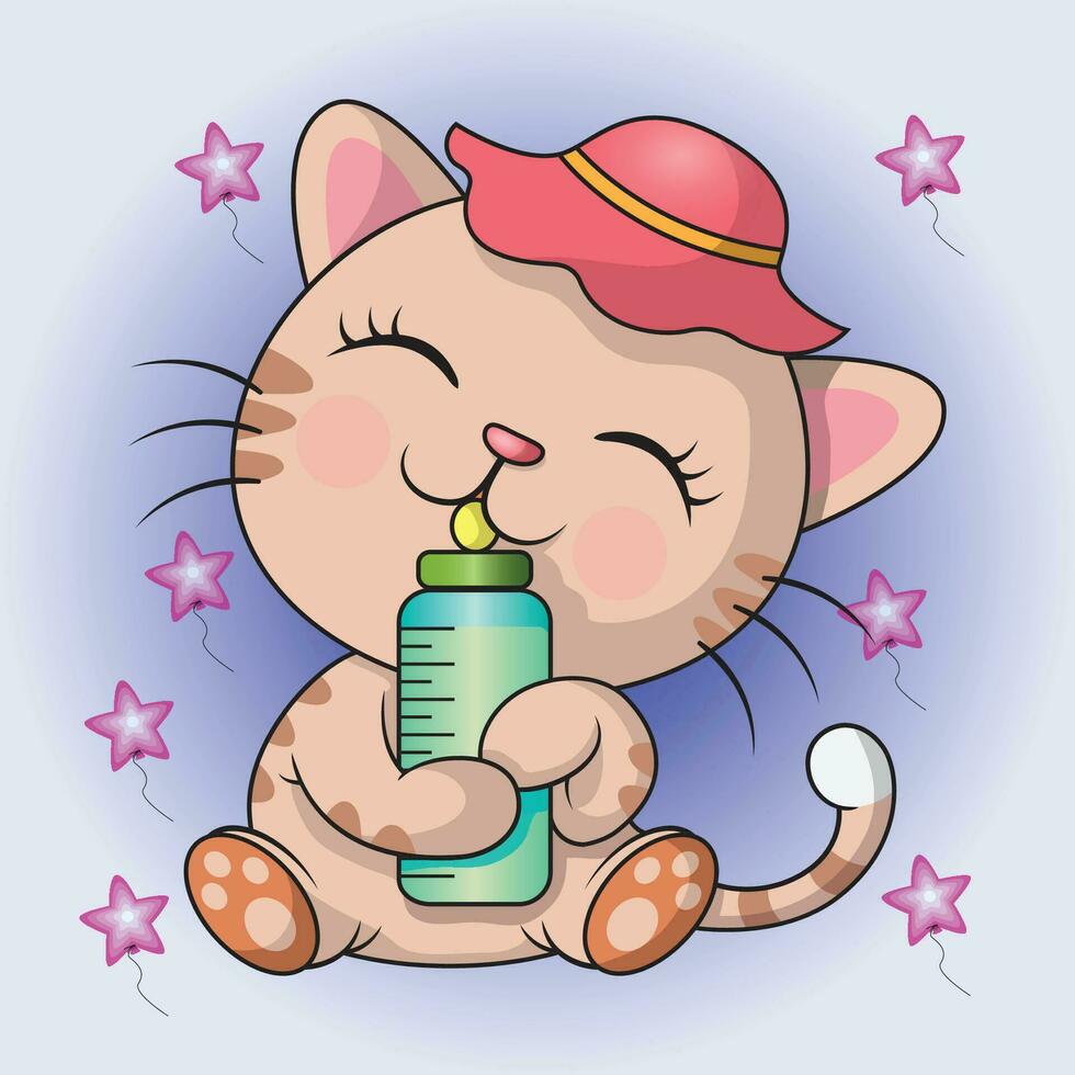 a cute cat is drinking milk vector
