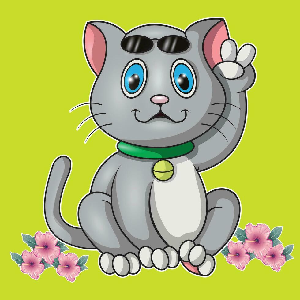 a cat is holding up two fingers vector