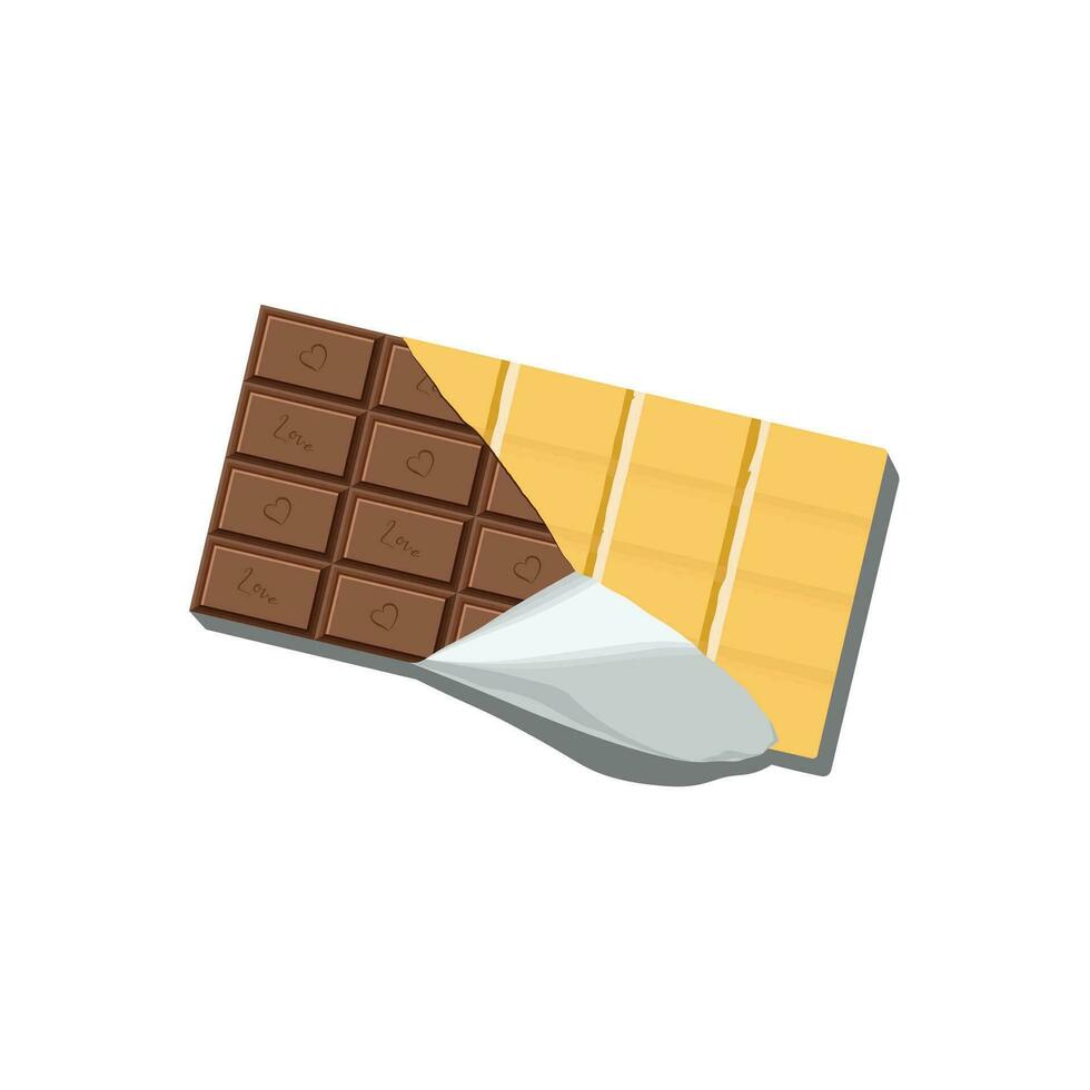 Chocolate bar flat vector on white background. Chocolate milk illustration. Candy icon. Confectionery.