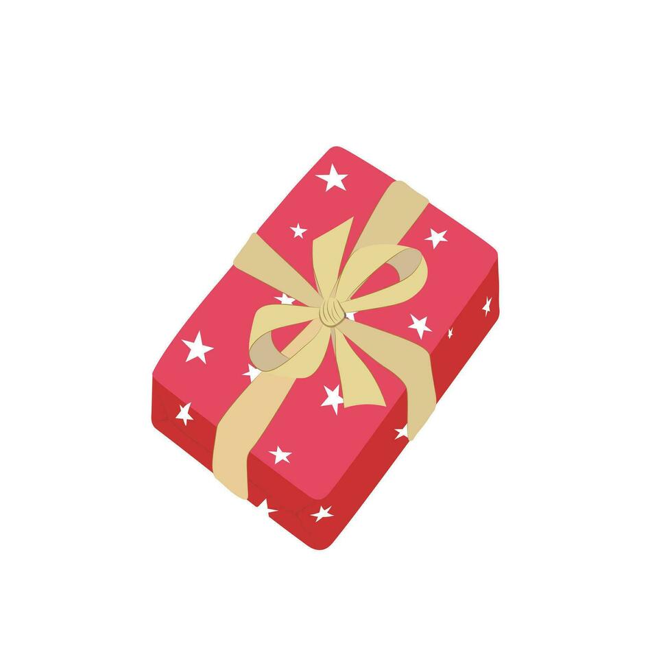 Gift with ribbon vector in cartoon style. Birthday item in doodle style. Hand drawing icon for celebration concept.