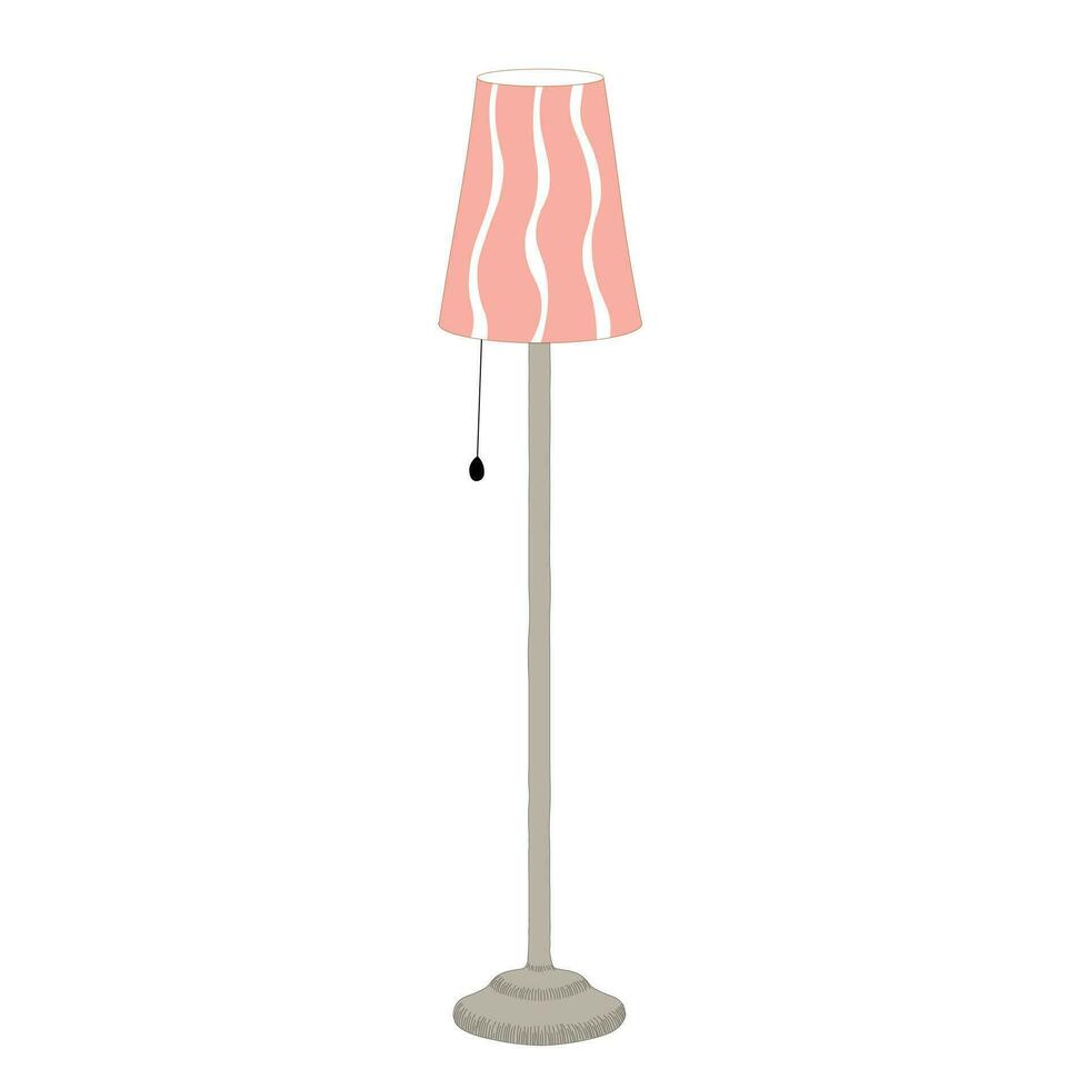 Floor lamp flat vector in cartoon style. Furniture icon in doodle style. Hand drawing items for living room.