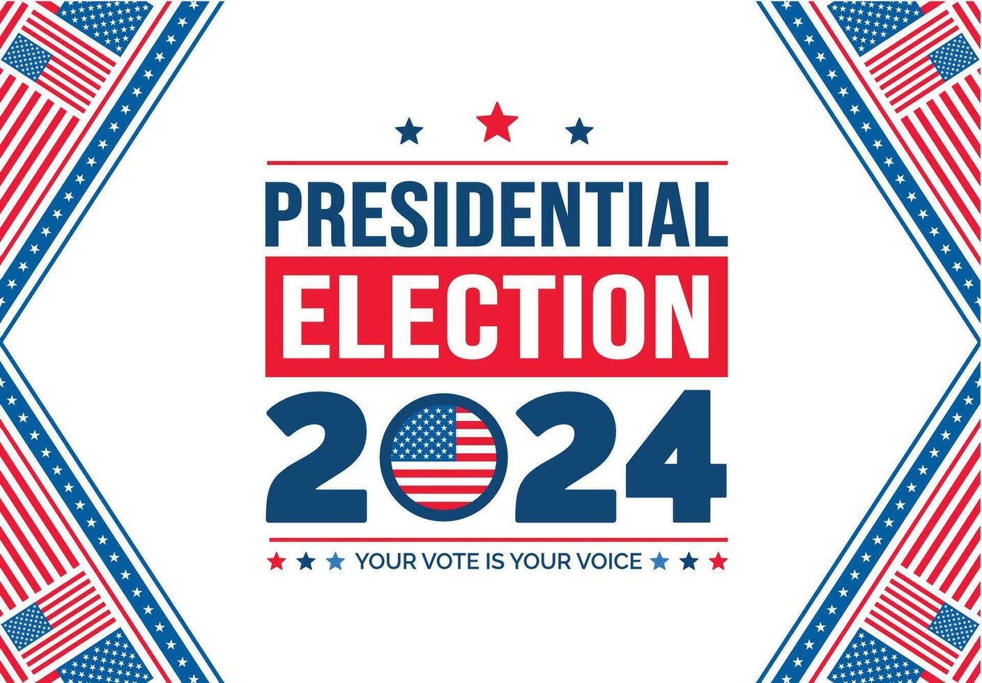 USA 2024 Presidential Elections Event Banner, background, card, poster design. Presidential Elections 2024 Banner with American colors design and typography. Vote day, November 5. US Election. vector