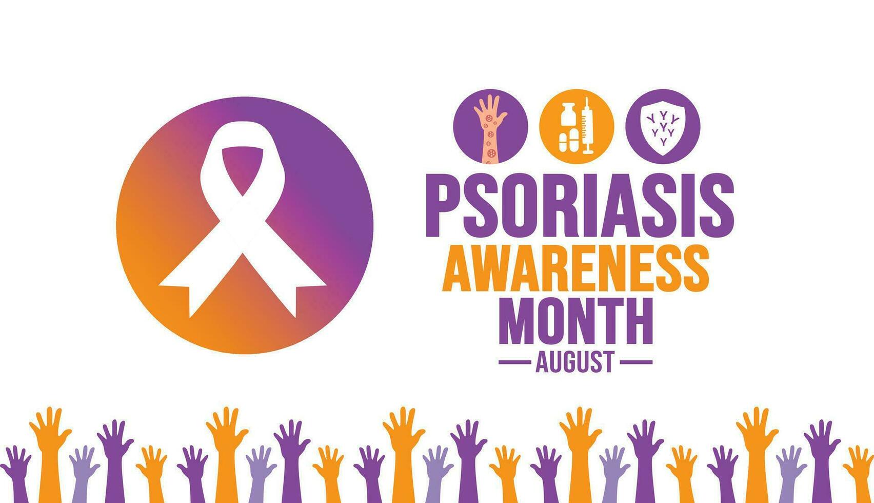 August is Psoriasis Awareness Month background template. Holiday concept. background, banner, placard, card, and poster design template with ribbon, text inscription and standard color. vector