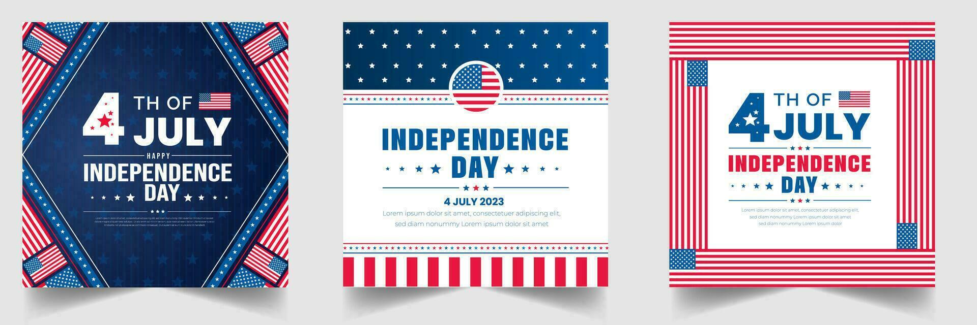 4th of July United States Independence Day celebration promotion advertising social media post banner, sticker, background, poster, card design set. Independence day USA festive decoration. usa flag vector