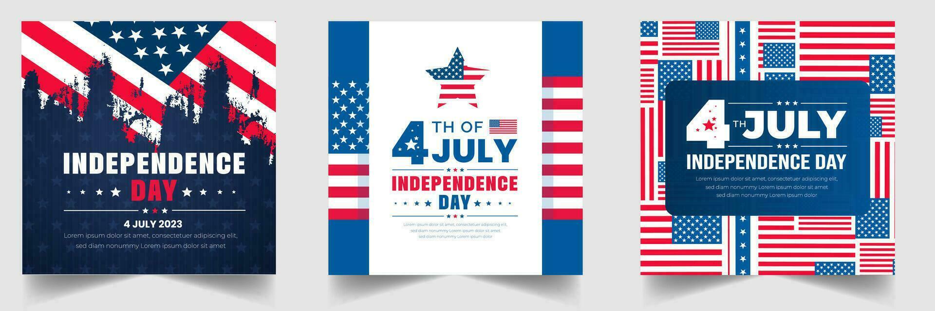 4th of July United States Independence Day celebration promotion advertising social media post banner, sticker, background, poster, card design set. Independence day USA festive decoration. usa flag vector