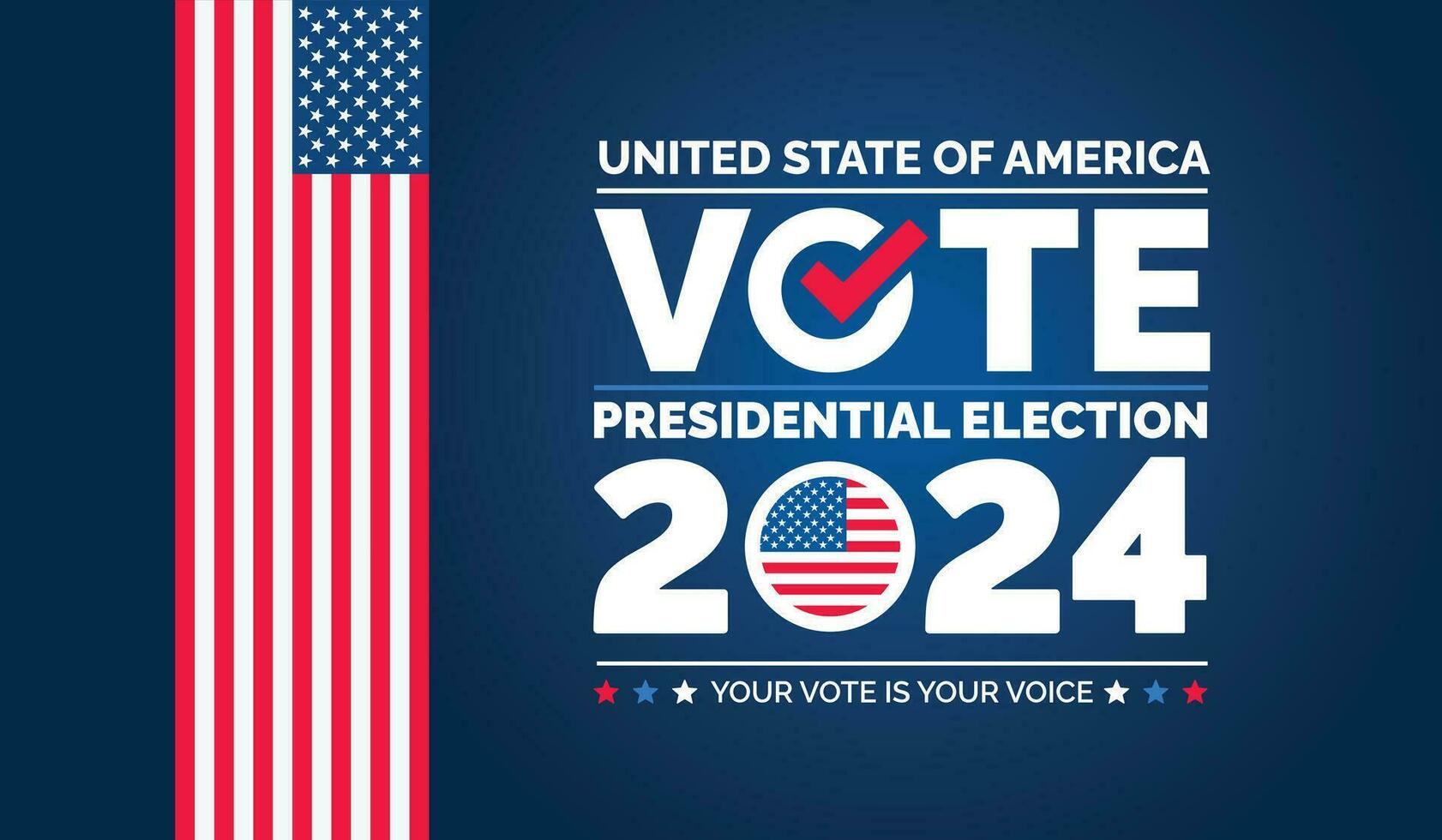 USA 2024 Presidential Elections Event Banner, background, card, poster design. Presidential Elections 2024 Banner with American colors design and typography. Vote day, November 5. US Election. vector