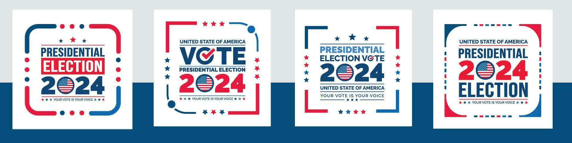 USA 2024 Presidential Elections Event social media post Banner, background, card, poster design set with American colors design and typography. Vote day, November 5. US Election. vector