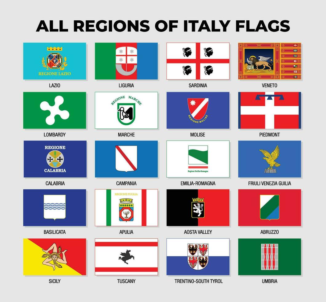 Italia regiones o estados banderas colección diseño modelo vector