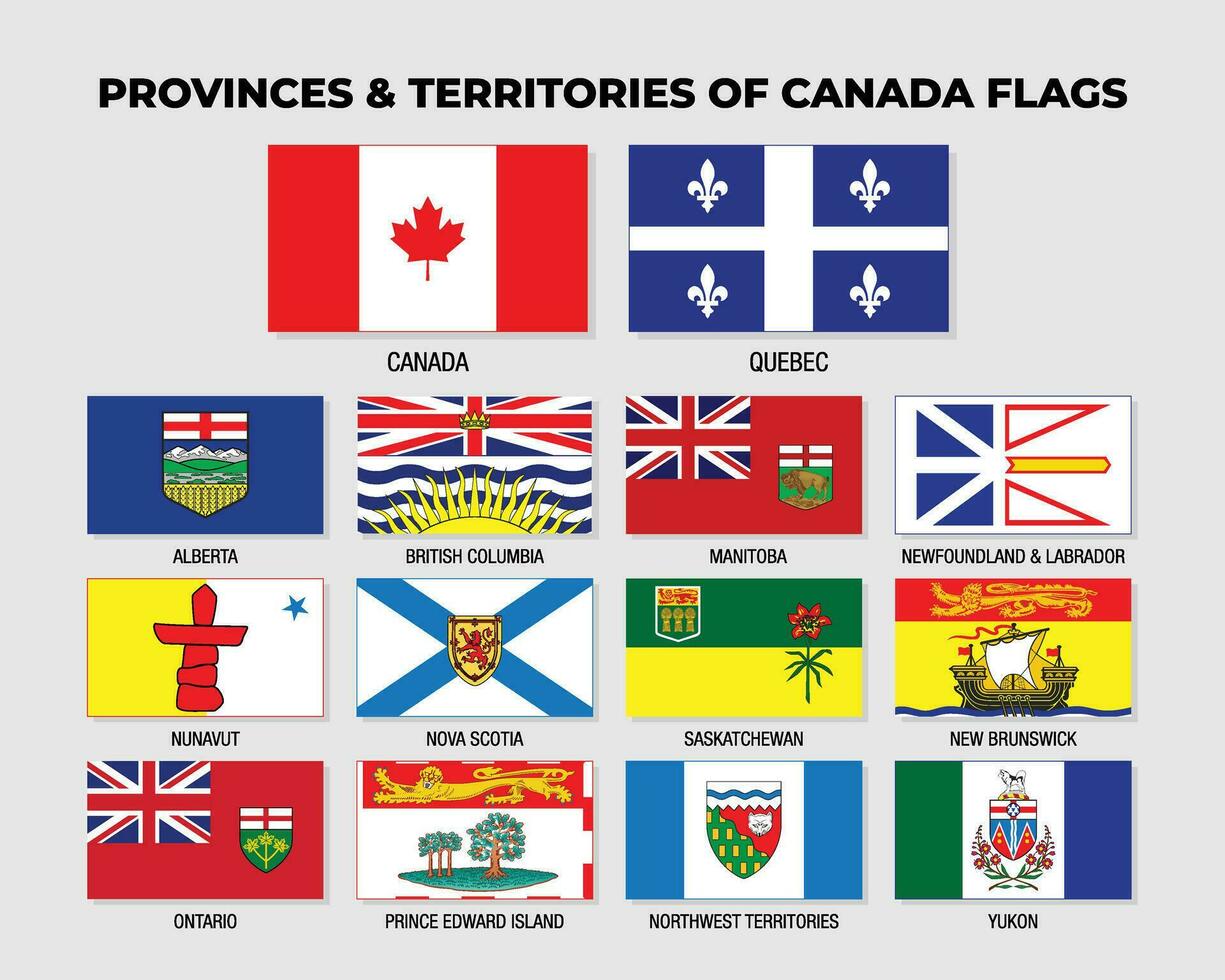 Canada Provinces and Territories Flags Collection Design Template vector