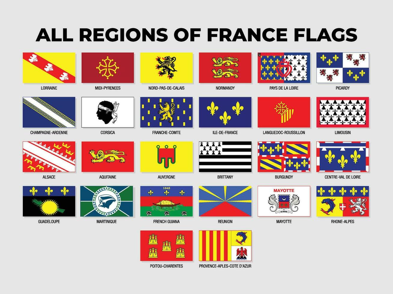 Francia estados y estados banderas colección diseño modelo vector