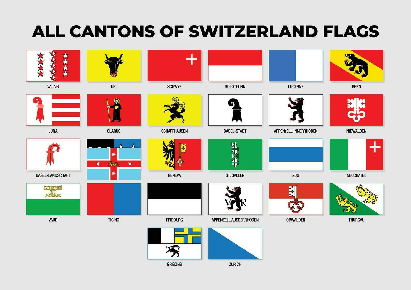 Switzerland Cartons Flags Collection Design Template vector