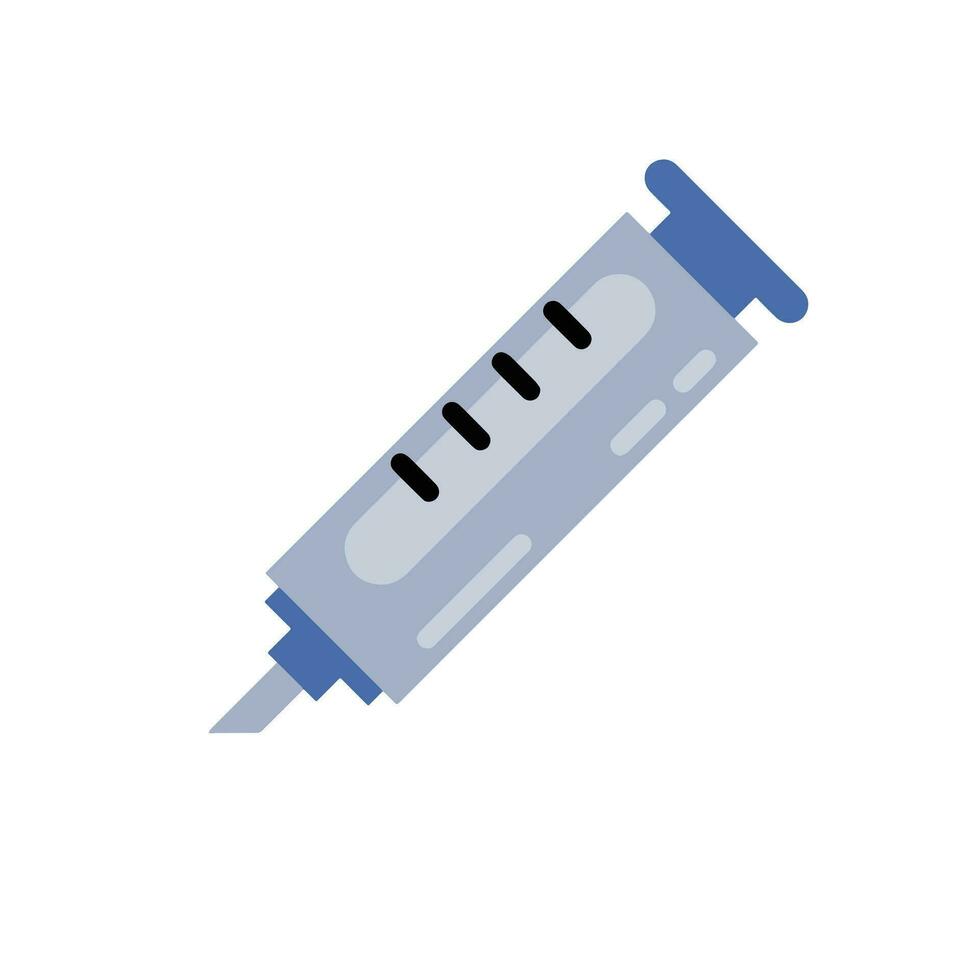 Insulin syringe. Treatment of diabetes. The cure and the vaccine. Sharp needle. Doctor tool. Flat cartoon illustration vector