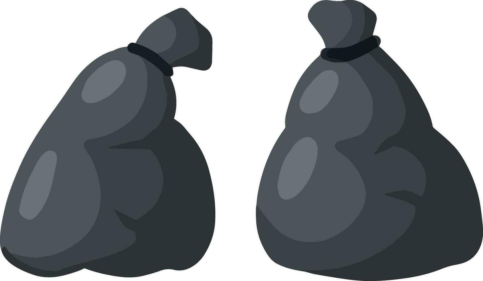 negro basura bolso y basura. conjunto de objetos. dibujos animados plano ilustración. el plastico embalaje. Procesando de desechos problema de ecología y basura vector