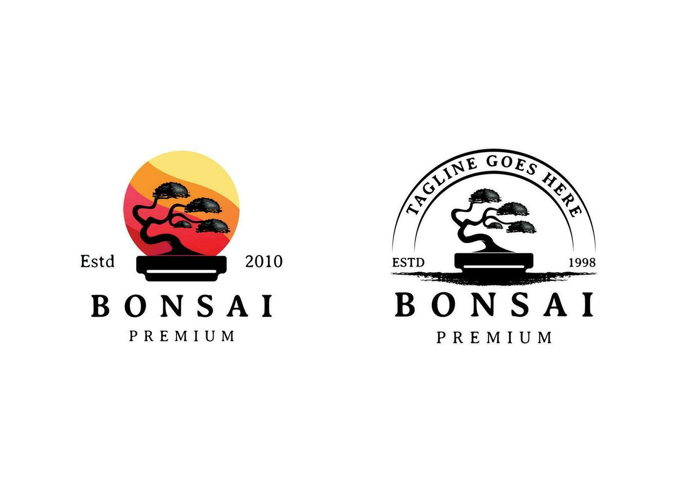 bonsai logo design silhouette icon vector