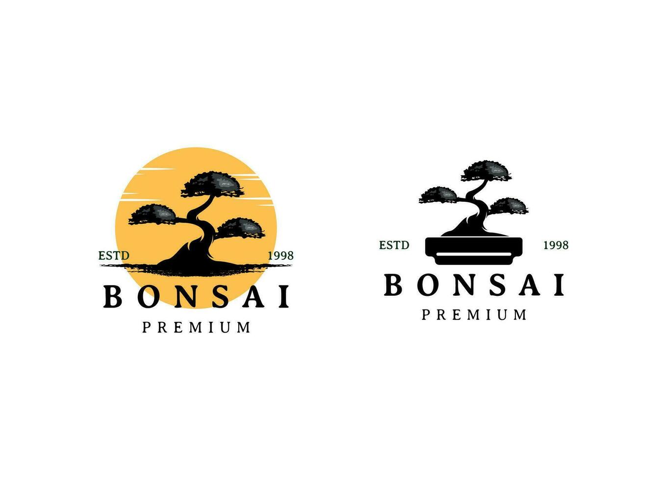 bonsai logo design silhouette icon vector