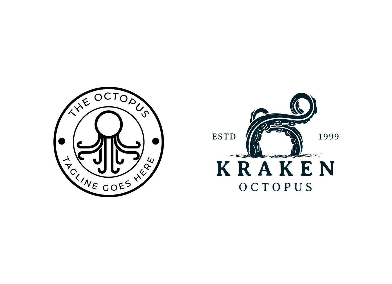 kraken pulpo tridente hipster Clásico logo vector icono ilustración