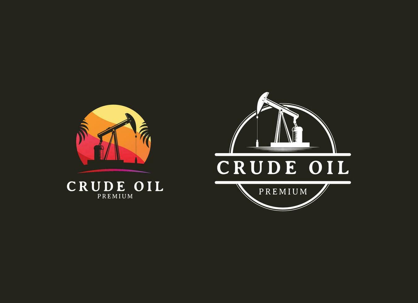 Vintage Retro Crude Oil Mining Pump Machine Silhouette Logo design vector