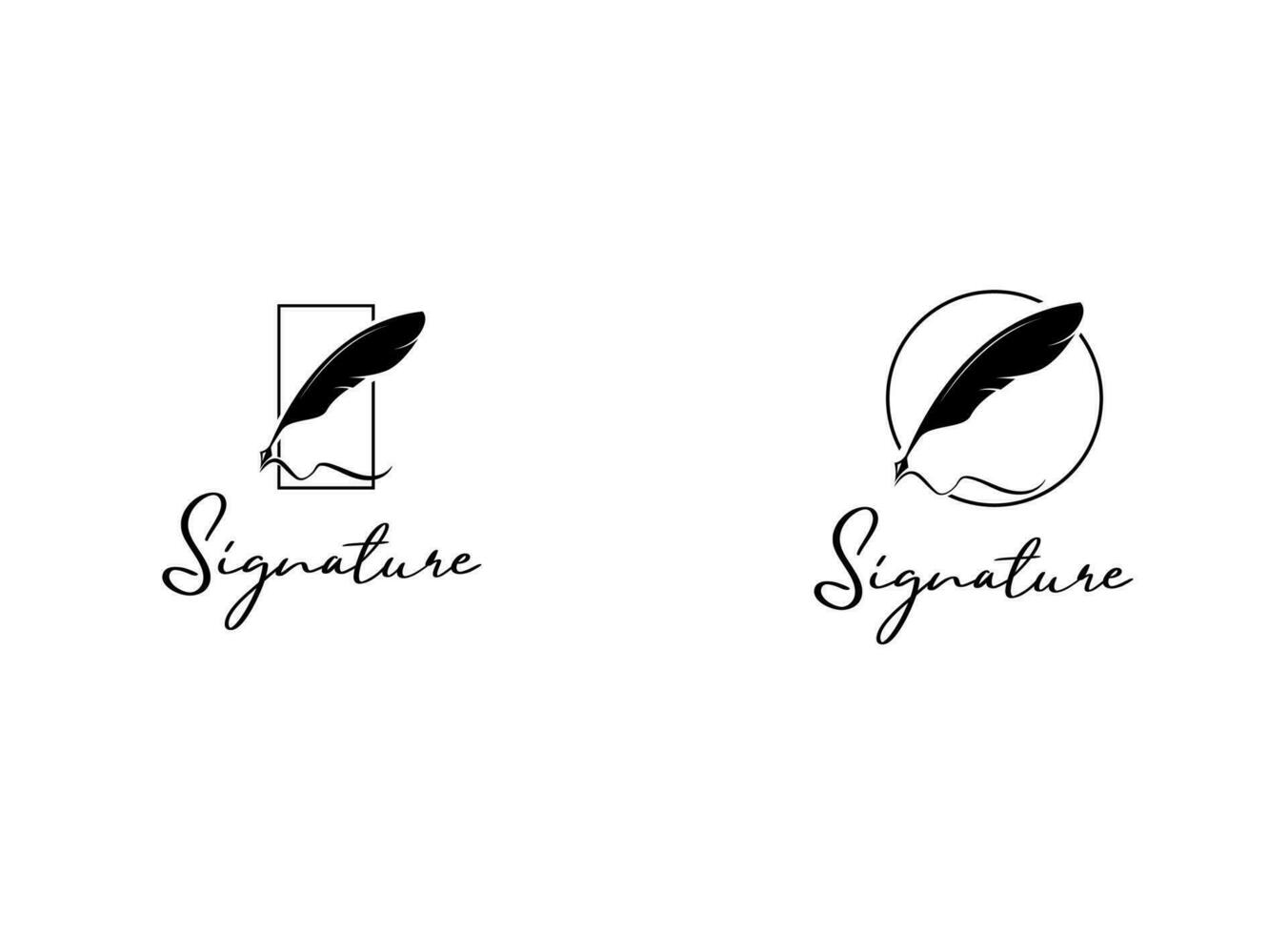 Quill Feather Pen, Minimalist Signature Handwriting logo design vector