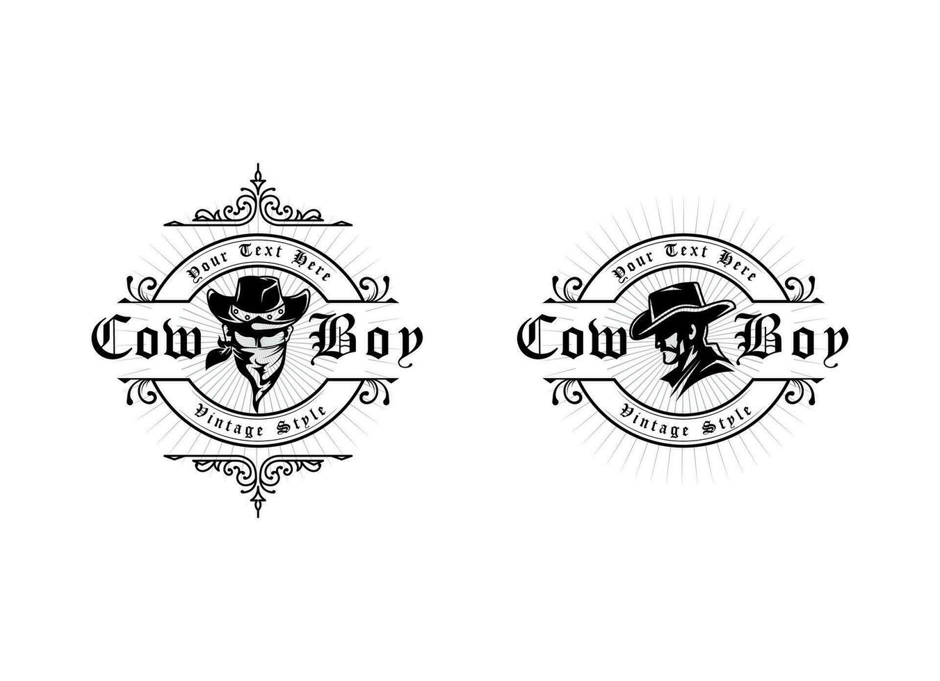 Vintage retro texas cowboy logo design template vector