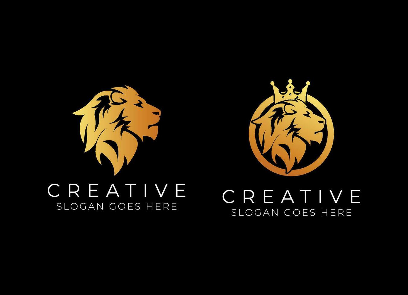 Royal king lion crown symbols. Elegant gold Leo animal logo. Premium luxury brand identity icon. Vector illustration