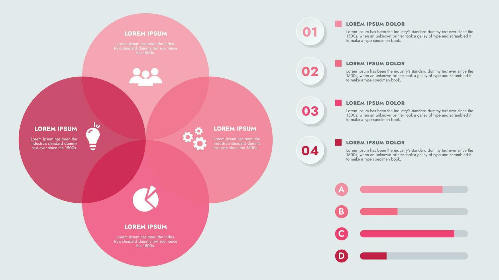 Infographic template for presentations and features data visualization includes a process chart with diagrams, steps, options. The concept for marketing through illustrations for drive to success. vector