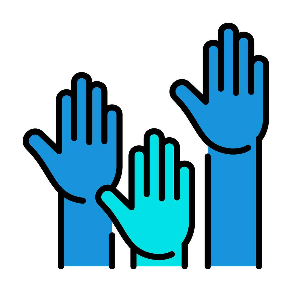 Raising Hands Up Voting Outline Blue Icon Button Logo Community support Design vector