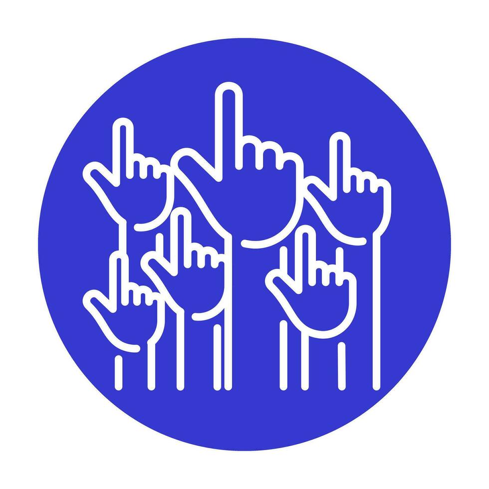 People Hands Up Vote Icon Logo Community Purple Circle White Outline Design vector