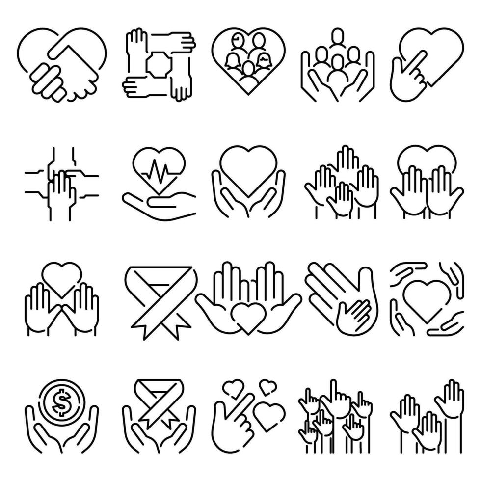 manos logo comunidad camaradería contorno icono conjunto diseño vector