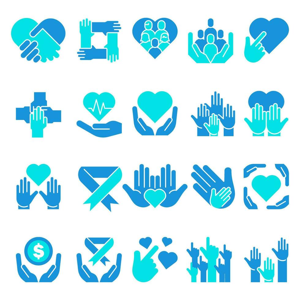Hands Logo Community Partnership Blue Icon Set Design vector