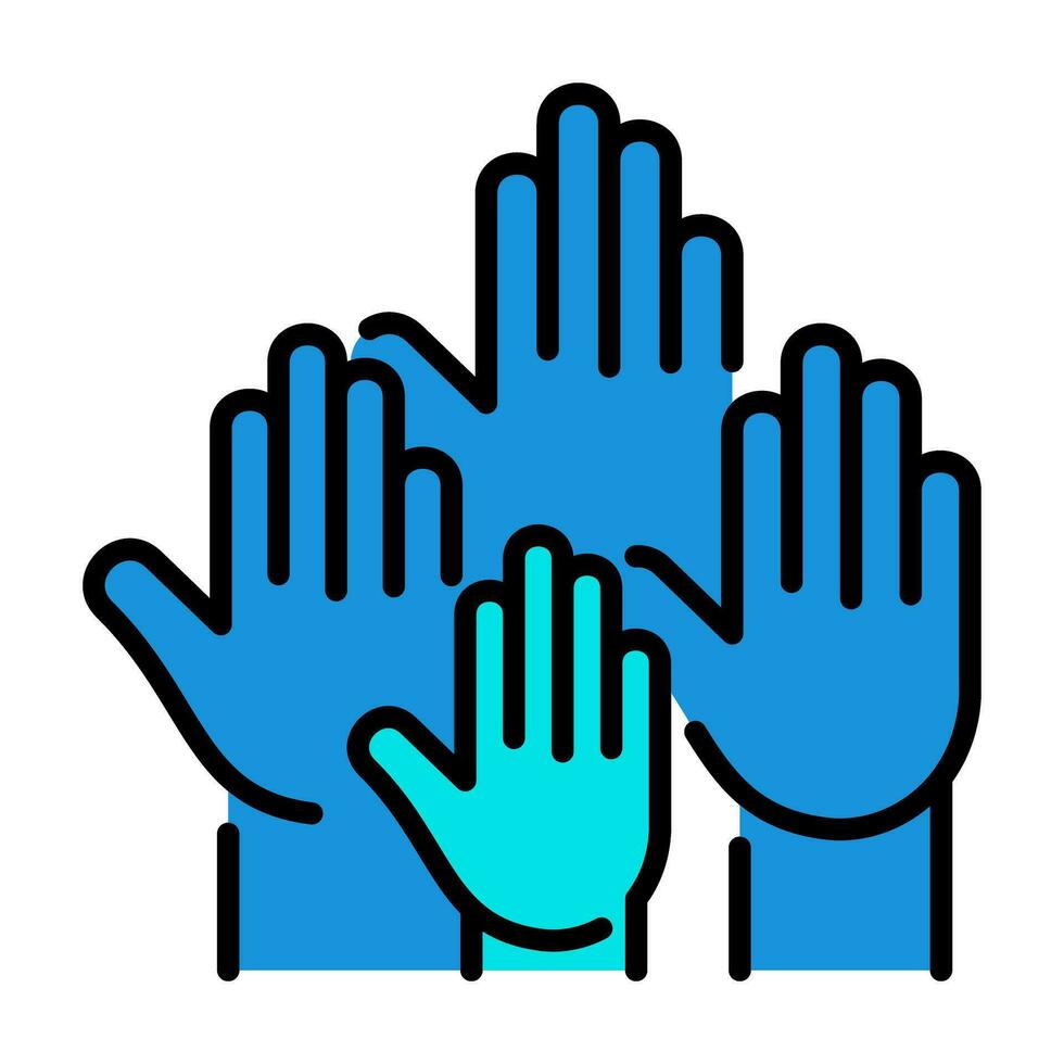Hands Up Outline Blue Icon Button Logo Community support Design vector