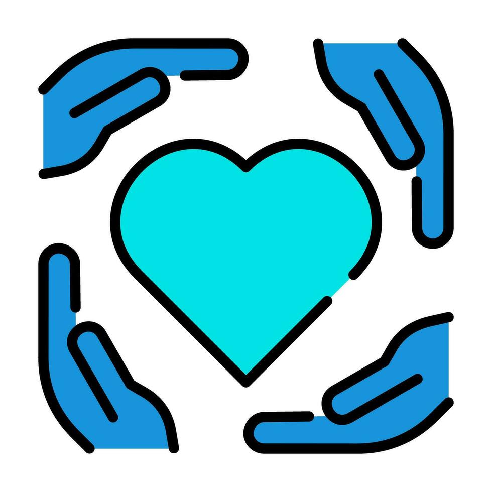 Hands Care Protection Love Outline Blue Icon Button Logo Community support Design vector