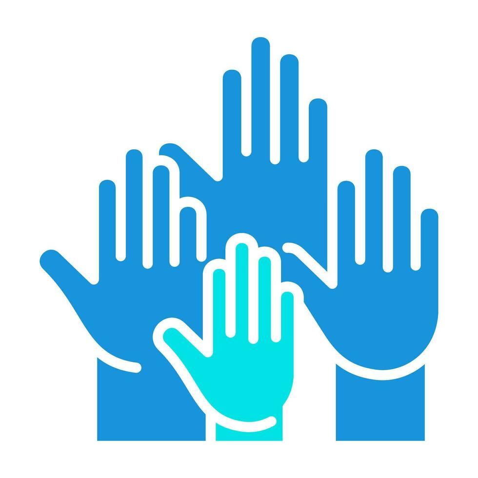 manos arriba azul icono botón logo comunidad diseño vector