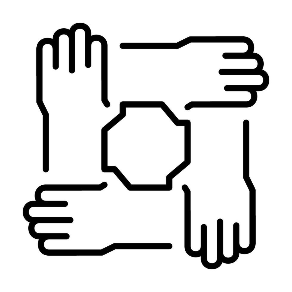 manos trabajo en equipo contorno icono botón logo comunidad diseño vector