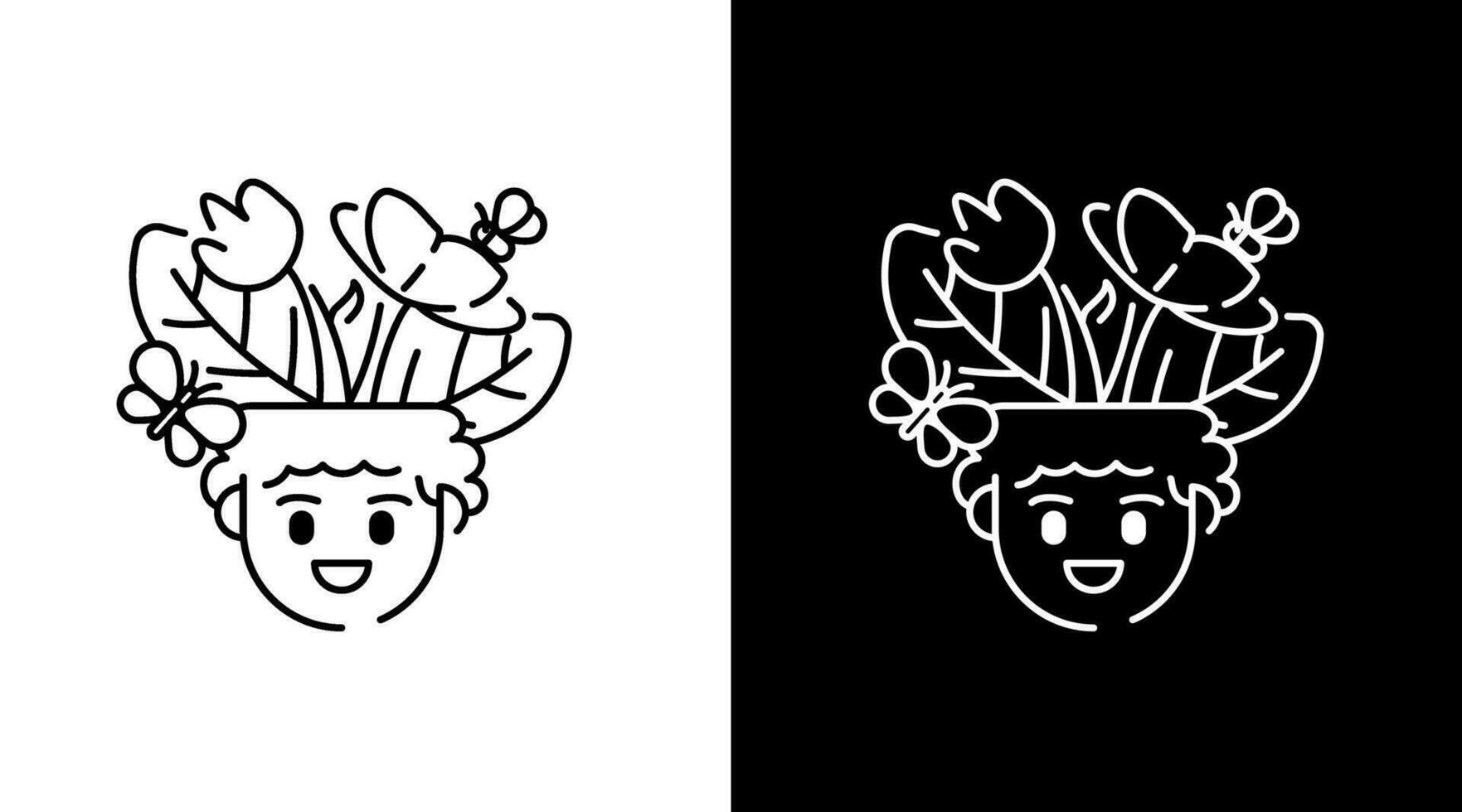 Happy man with flower and butterfly outline Doodle Icon Button Design vector