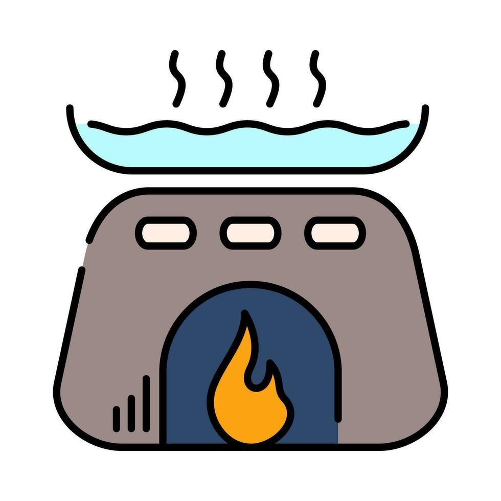 hirviendo caliente agua en pan en estufa vistoso contorno icono diseño vector