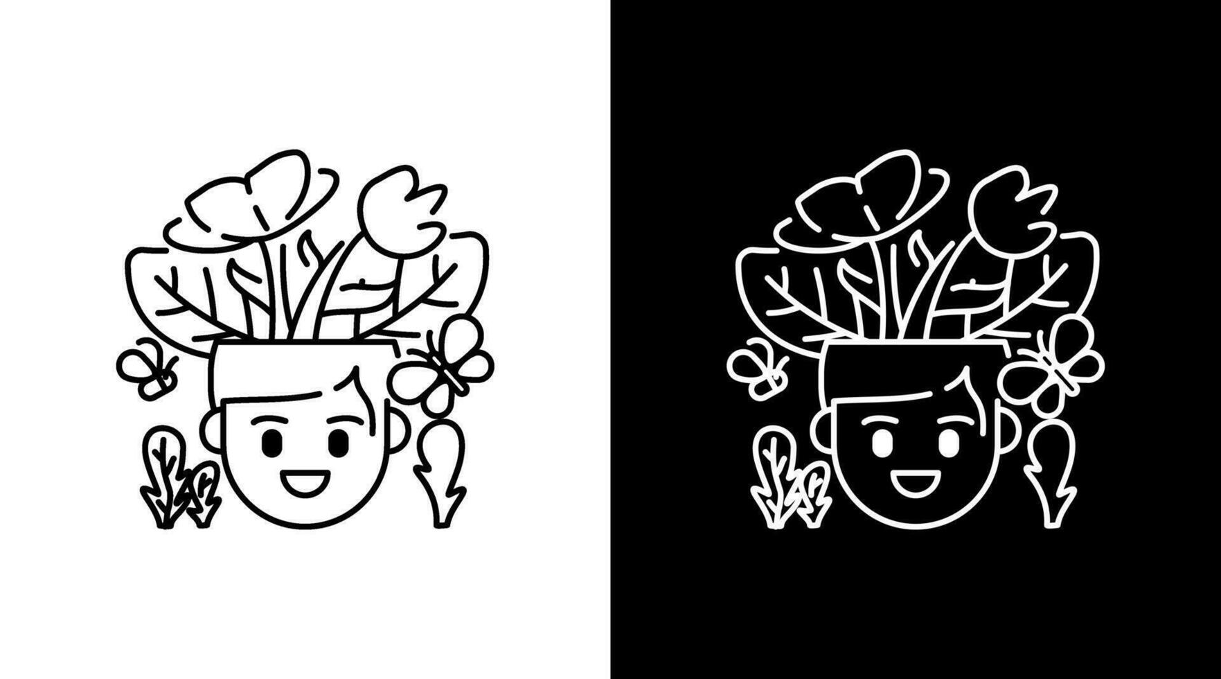 Happy man with flower outline Doodle Icon Button Design vector