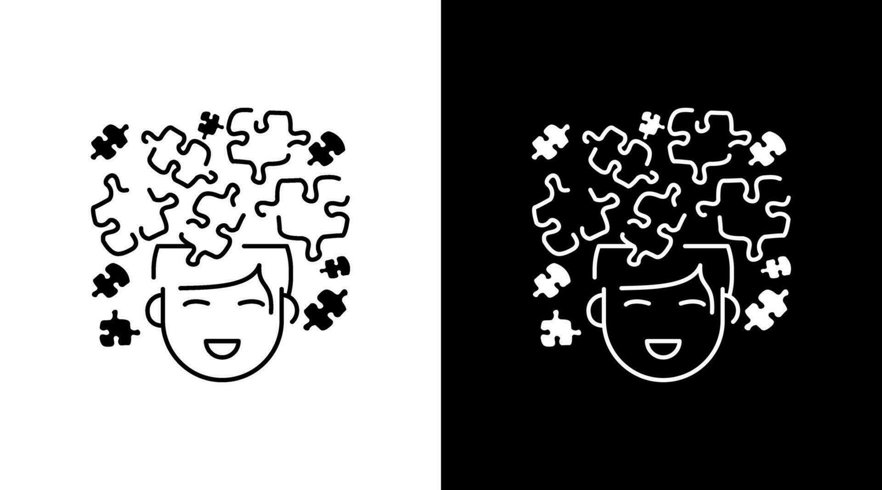 Happy man with puzzles outline Doodle Icon Button Design vector