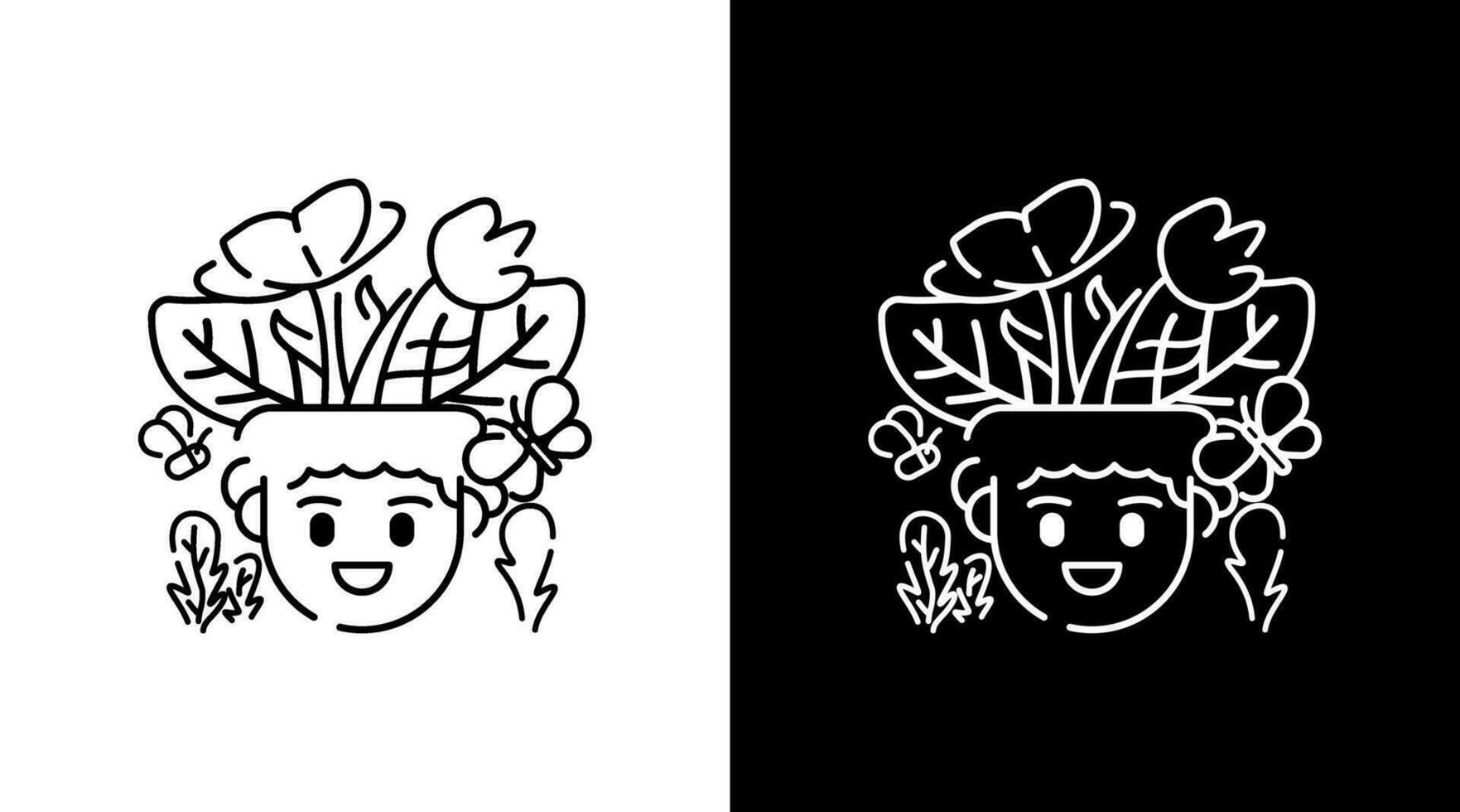 Happy young man with flower outline Doodle Icon Button Design vector